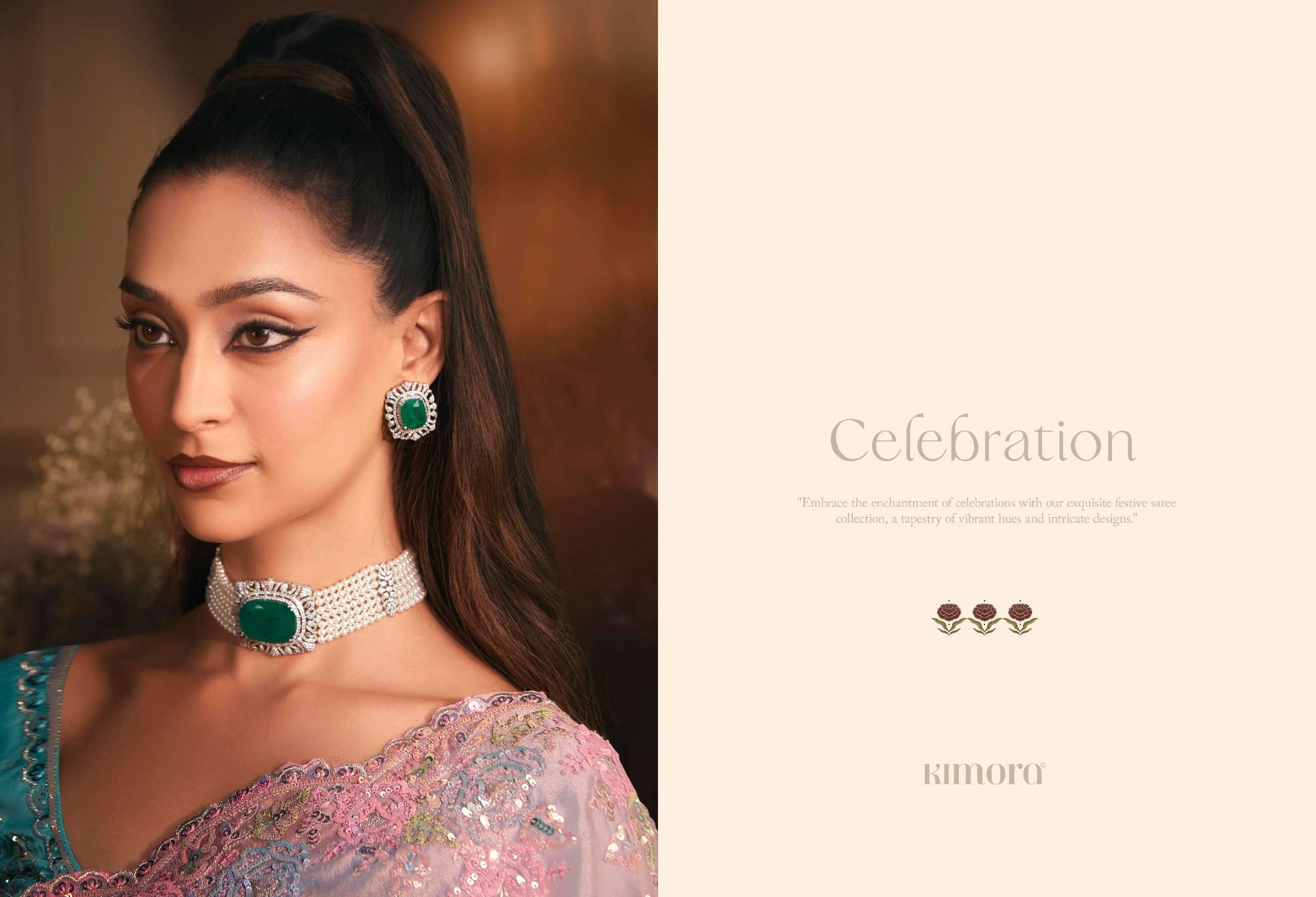 KIMORA PRESENTS CELEBRATION PREMIUM TISSUE ORGANZA FANCY PARTY WEAR LOOK SAREES CATALOG WHOLESALER AND EXPORTER IN SURAT