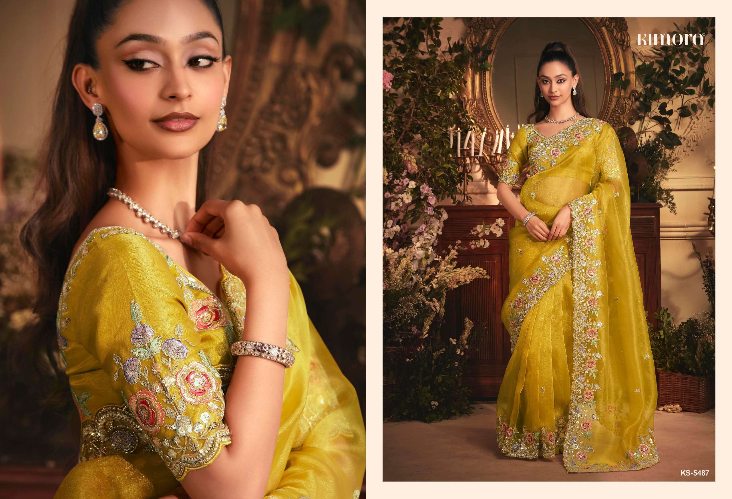 KIMORA PRESENTS CELEBRATION PREMIUM TISSUE ORGANZA FANCY PARTY WEAR LOOK SAREES CATALOG WHOLESALER AND EXPORTER IN SURAT