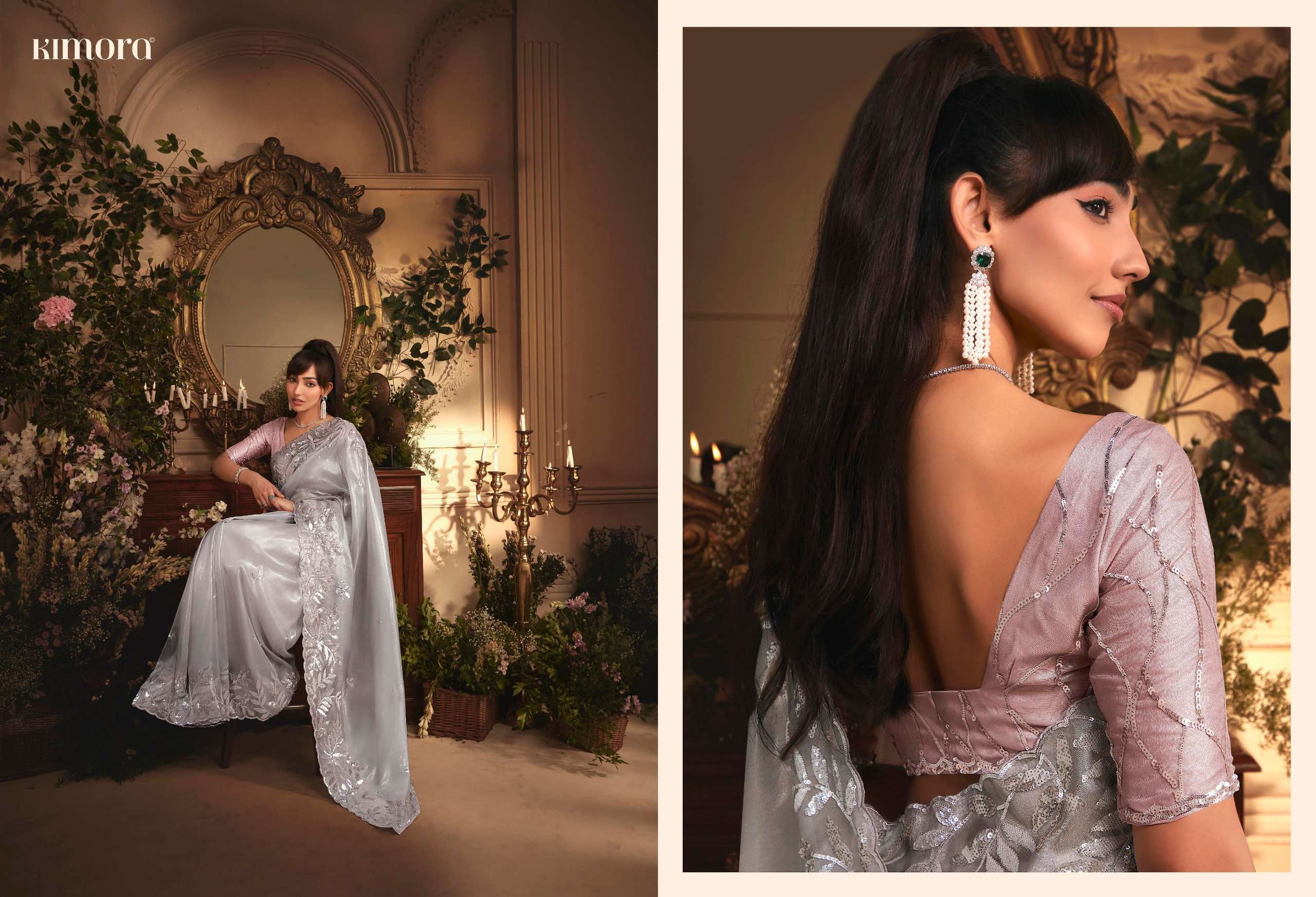 KIMORA PRESENTS CELEBRATION PREMIUM TISSUE ORGANZA FANCY PARTY WEAR LOOK SAREES CATALOG WHOLESALER AND EXPORTER IN SURAT