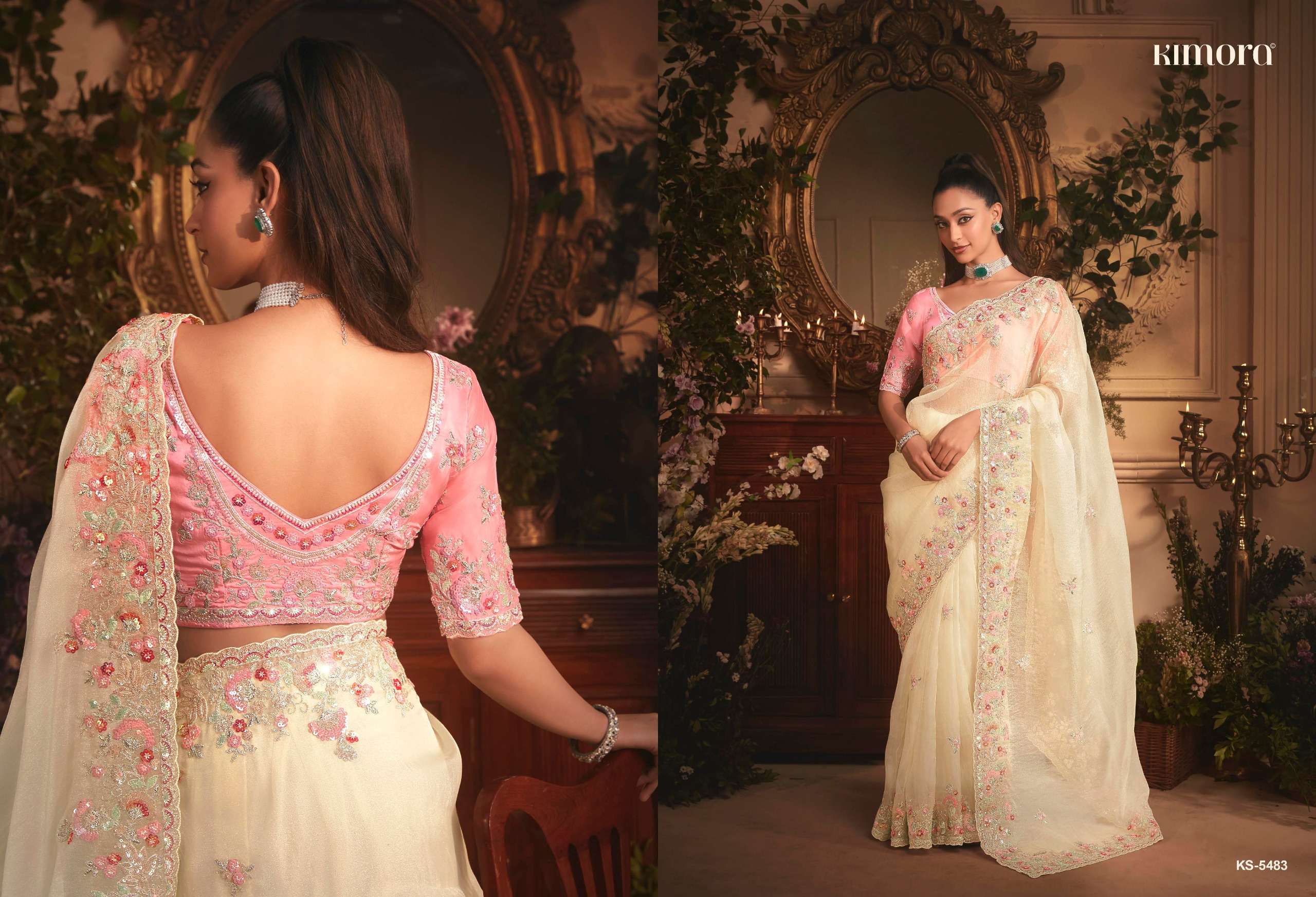 KIMORA PRESENTS CELEBRATION PREMIUM TISSUE ORGANZA FANCY PARTY WEAR LOOK SAREES CATALOG WHOLESALER AND EXPORTER IN SURAT