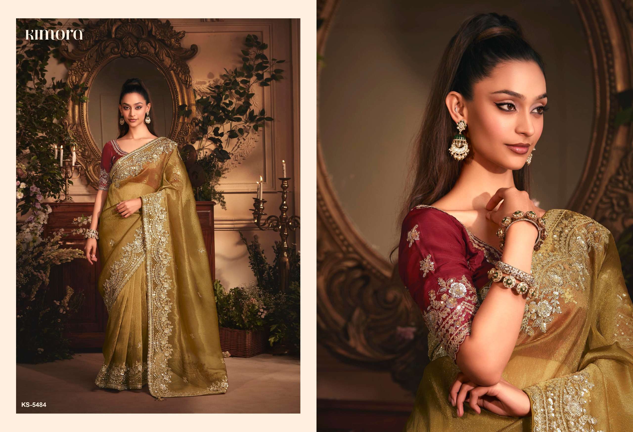 KIMORA PRESENTS CELEBRATION PREMIUM TISSUE ORGANZA FANCY PARTY WEAR LOOK SAREES CATALOG WHOLESALER AND EXPORTER IN SURAT