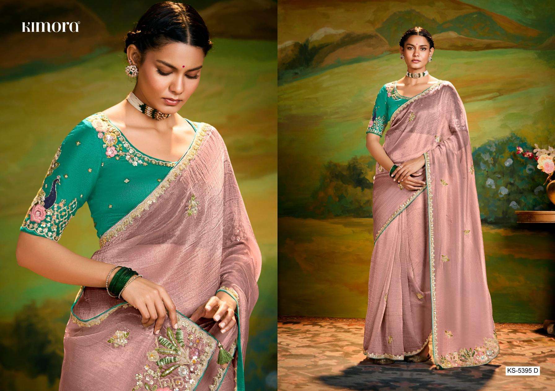 kimora presents kajal 5395 tissue organza luxurious silk sarees catalog wholesaler