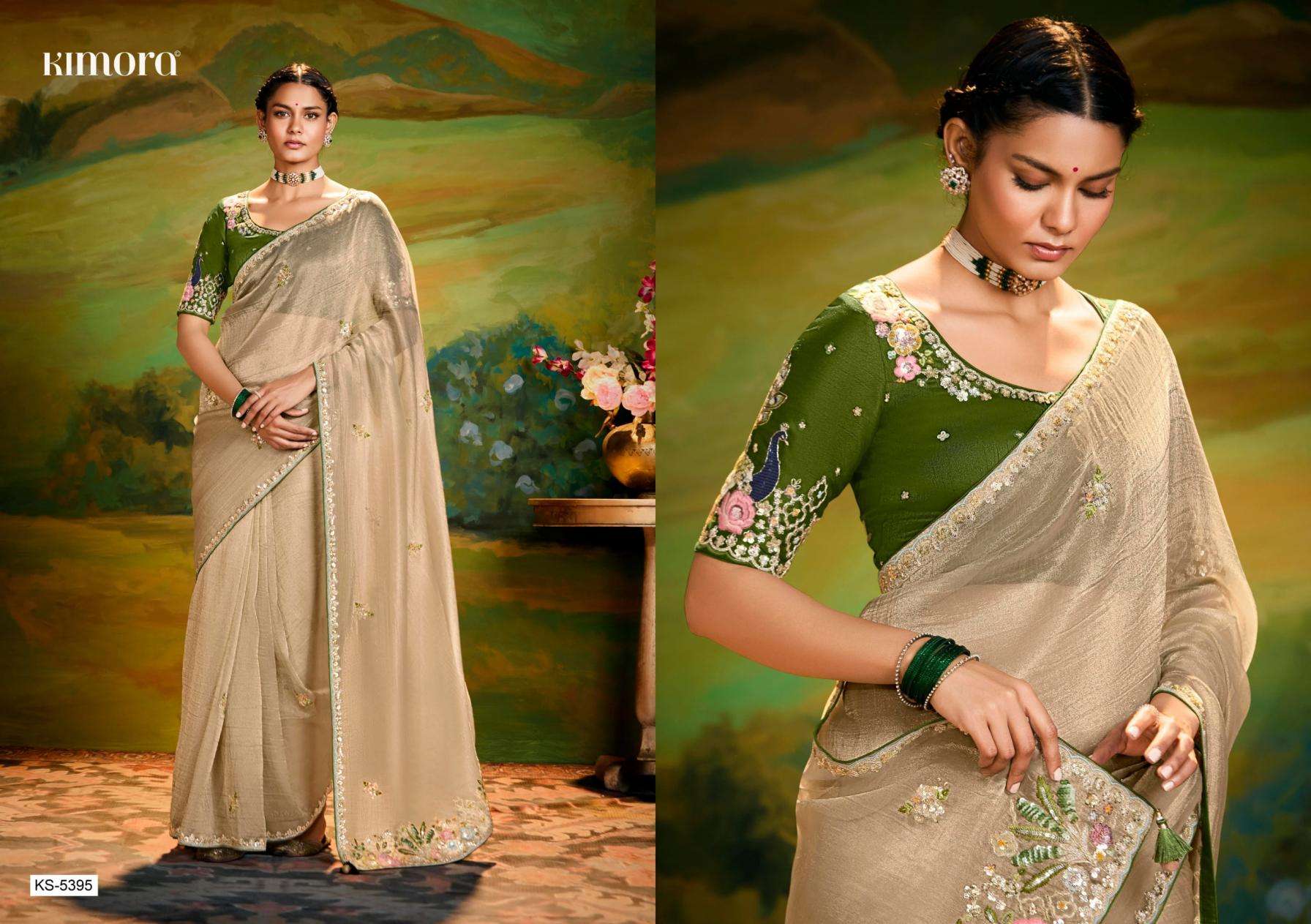 kimora presents kajal 5395 tissue organza luxurious silk sarees catalog wholesaler