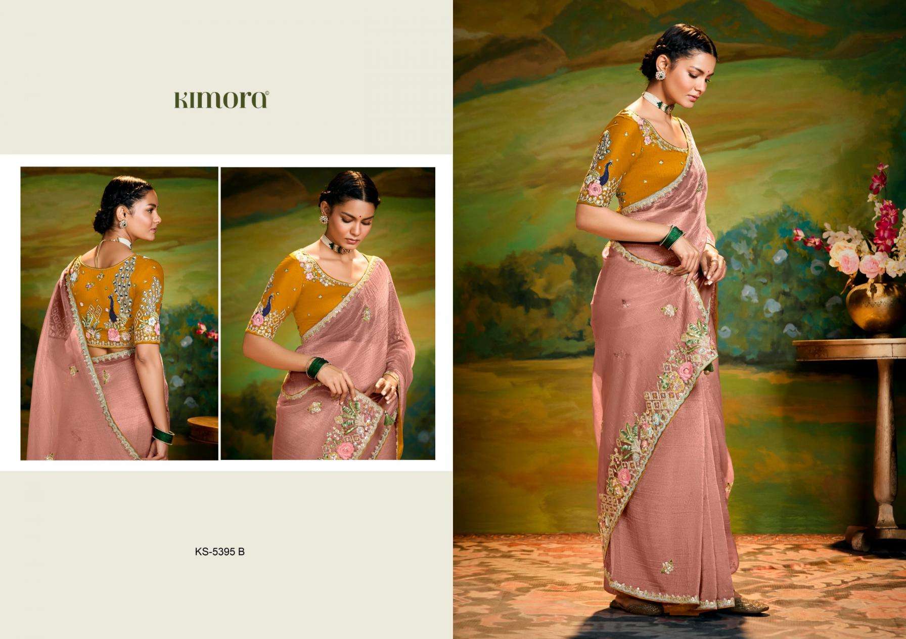 kimora presents kajal 5395 tissue organza luxurious silk sarees catalog wholesaler