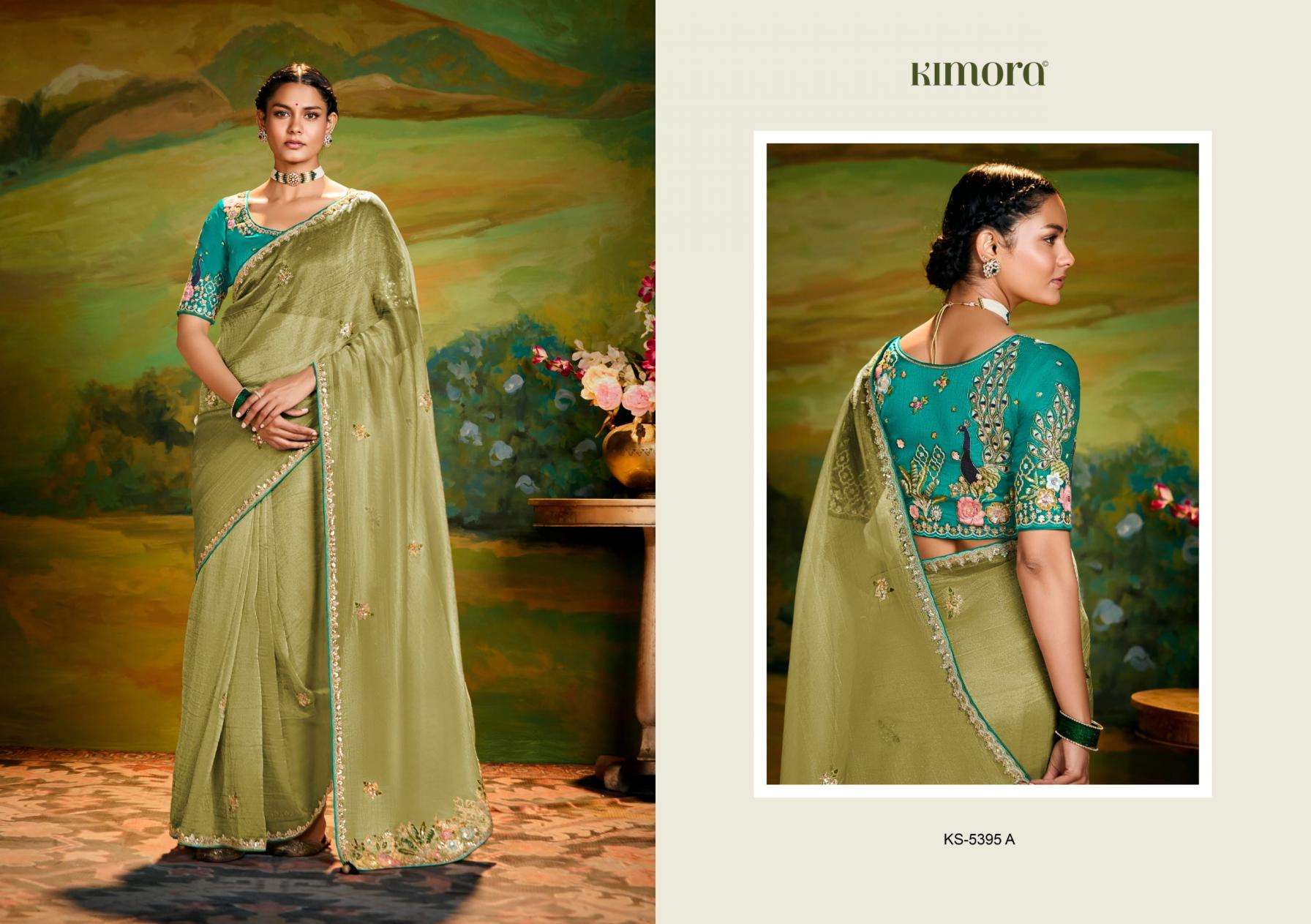 kimora presents kajal 5395 tissue organza luxurious silk sarees catalog wholesaler