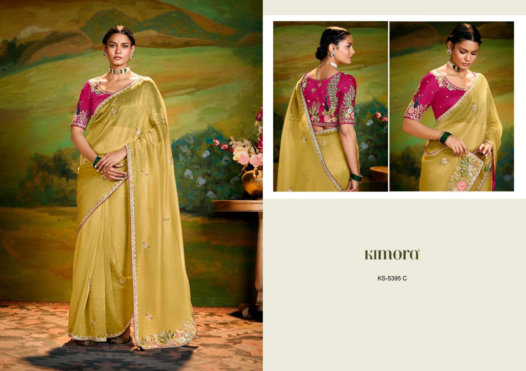 kimora presents kajal 5395 tissue organza luxurious silk sarees catalog wholesaler