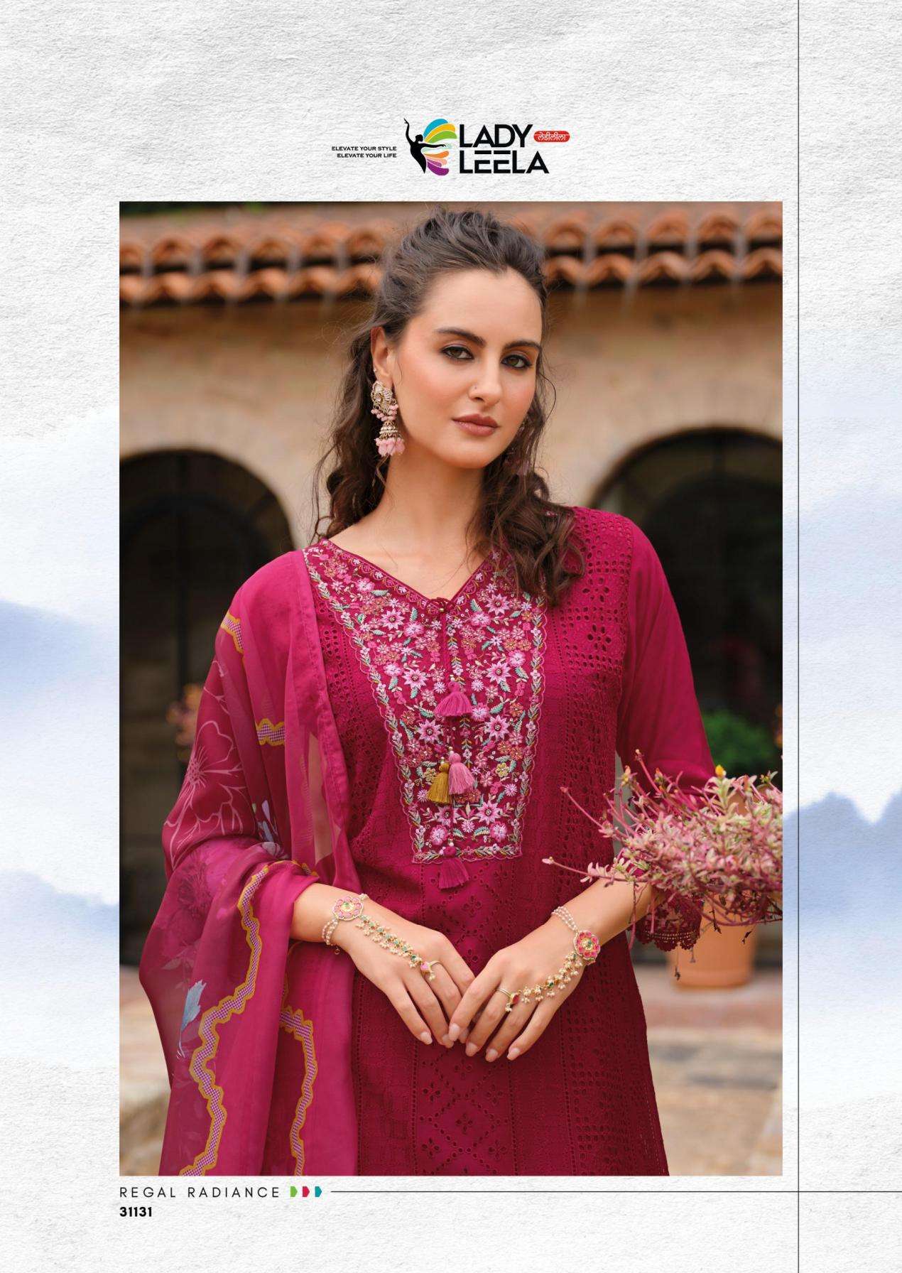 LADY LEELA PRESENTS IZHAAR READYMADE EXCLUSIVE MUSLIN SCHIFLI WORK 3PCS DRESS CATALOG WHOLESALER AND EXORTER IN SURAT