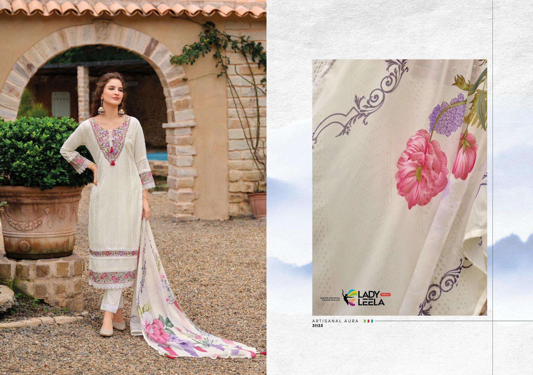 LADY LEELA PRESENTS IZHAAR READYMADE EXCLUSIVE MUSLIN SCHIFLI WORK 3PCS DRESS CATALOG WHOLESALER AND EXORTER IN SURAT