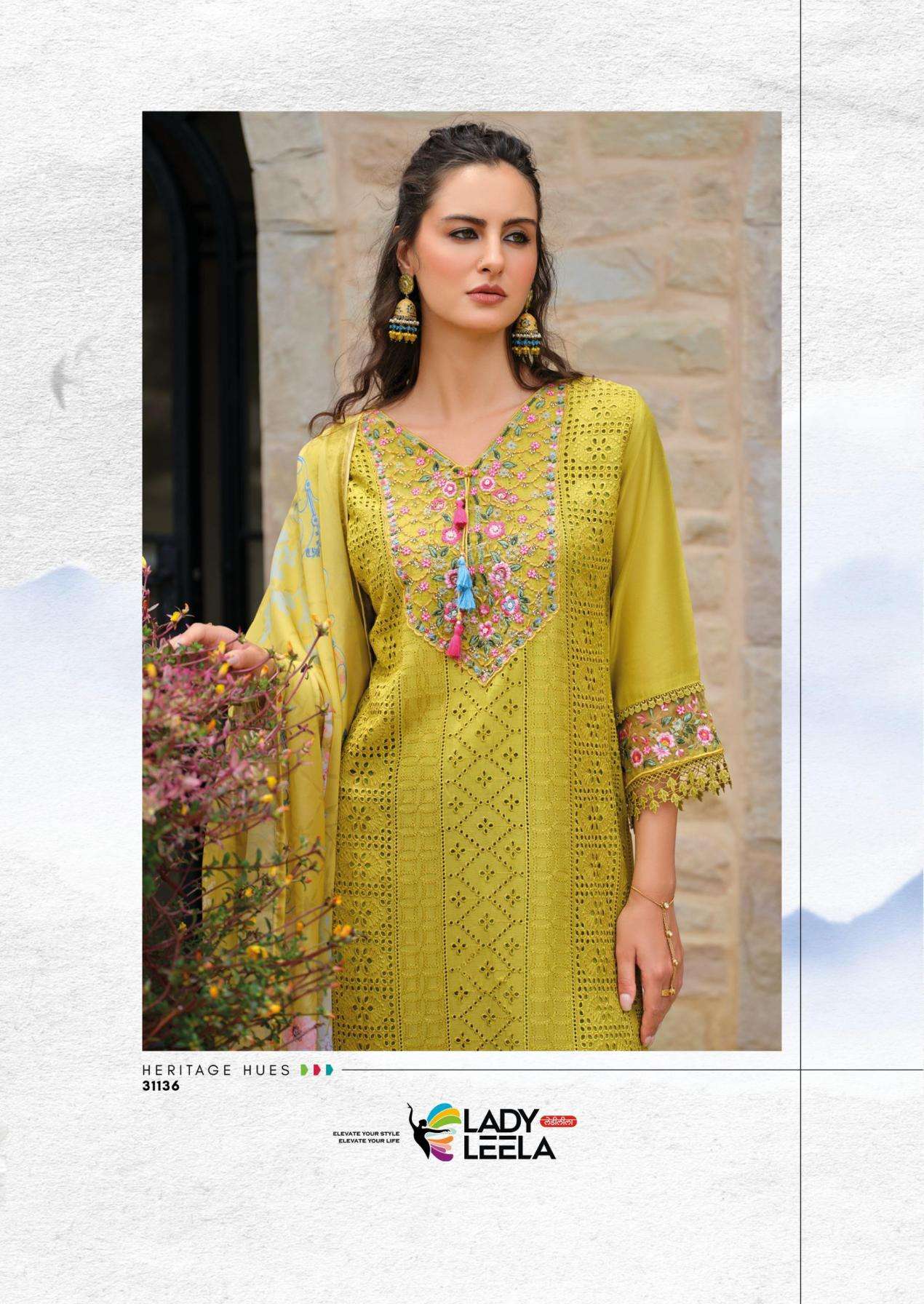 LADY LEELA PRESENTS IZHAAR READYMADE EXCLUSIVE MUSLIN SCHIFLI WORK 3PCS DRESS CATALOG WHOLESALER AND EXORTER IN SURAT