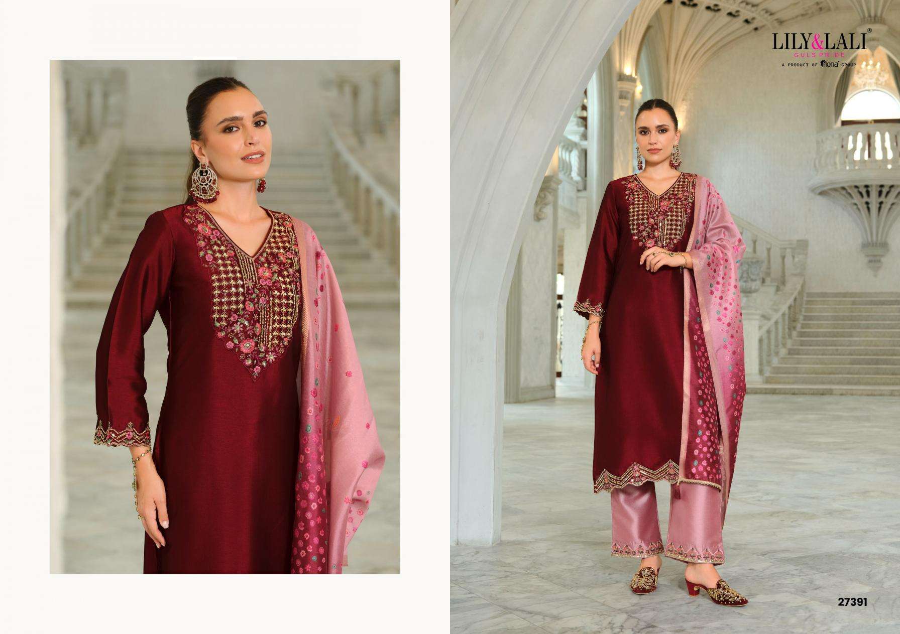Lily & Lali Presents Monica Exclusive Silk Full Stitch 3pcs Catalog Wholesaler And Exporter In Surat 