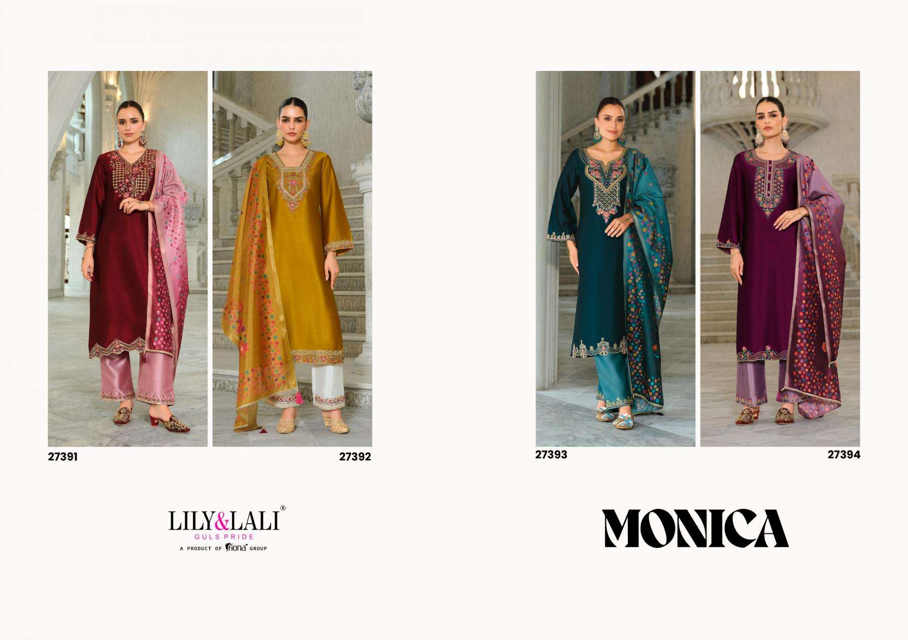 Lily & Lali Presents Monica Exclusive Silk Full Stitch 3pcs Catalog Wholesaler And Exporter In Surat 