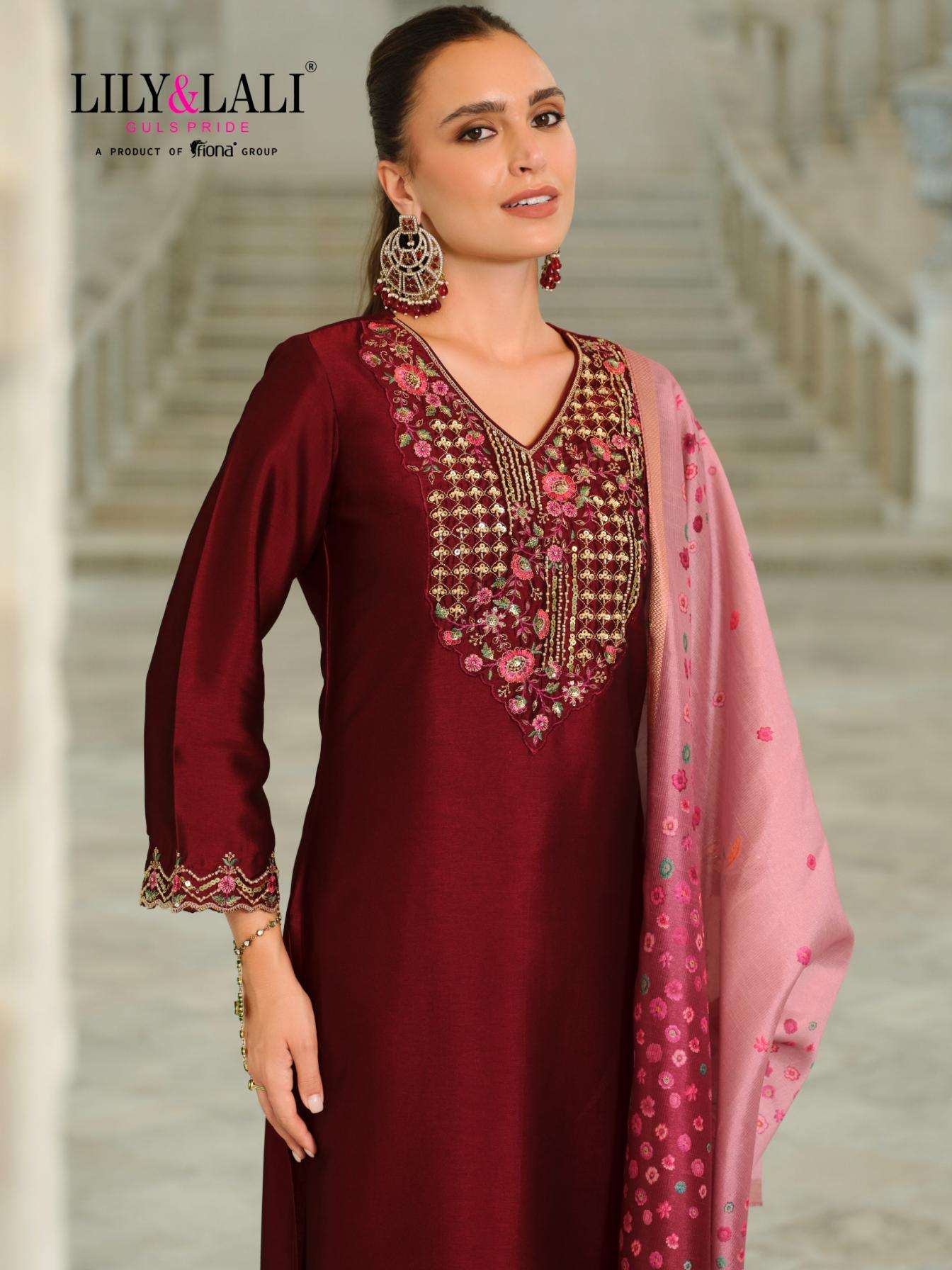 Lily & Lali Presents Monica Exclusive Silk Full Stitch 3pcs Catalog Wholesaler And Exporter In Surat 