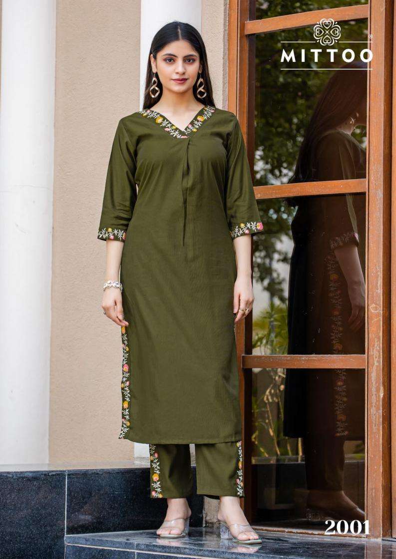 Mittoo Presents Ansuya Gadhawal Fab Thread Work Fully Stitch Kurti With Bottom Catalog Wholesaler And Exporter 