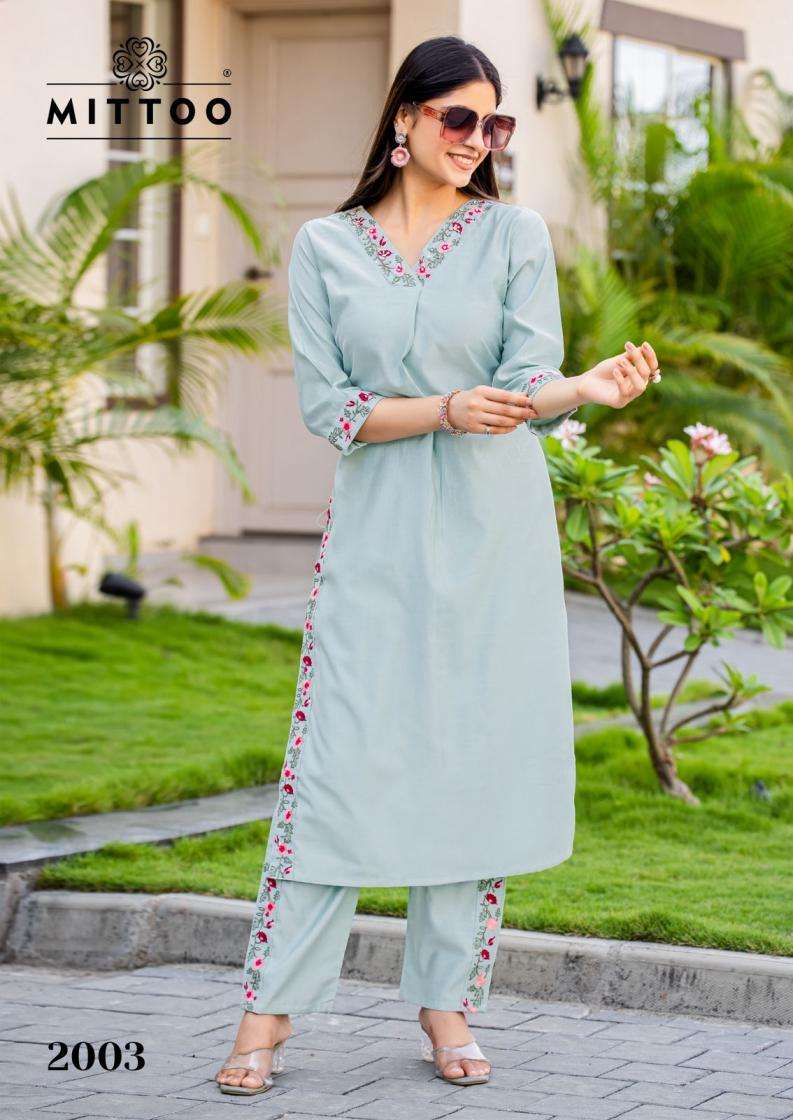 Mittoo Presents Ansuya Gadhawal Fab Thread Work Fully Stitch Kurti With Bottom Catalog Wholesaler And Exporter 