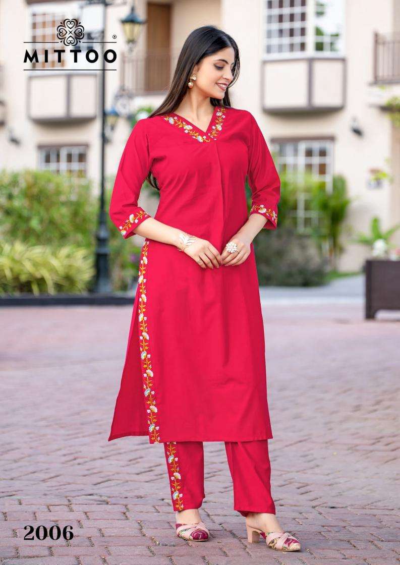 Mittoo Presents Ansuya Gadhawal Fab Thread Work Fully Stitch Kurti With Bottom Catalog Wholesaler And Exporter 