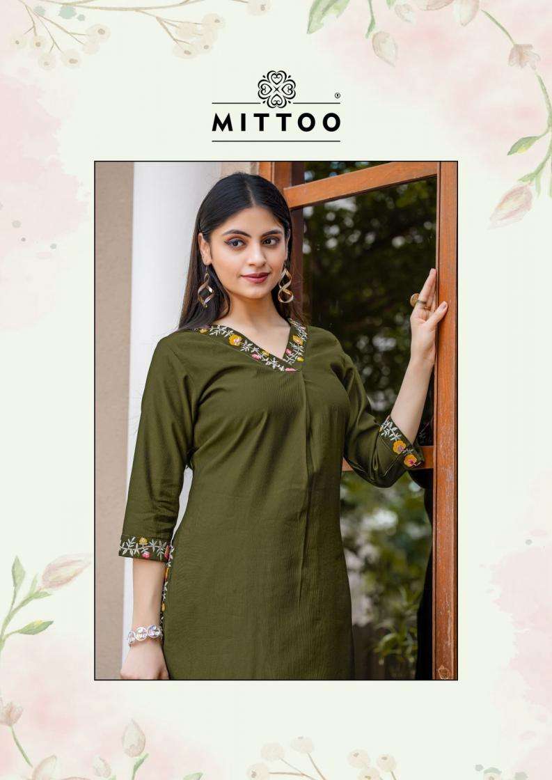 Mittoo Presents Ansuya Gadhawal Fab Thread Work Fully Stitch Kurti With Bottom Catalog Wholesaler And Exporter 