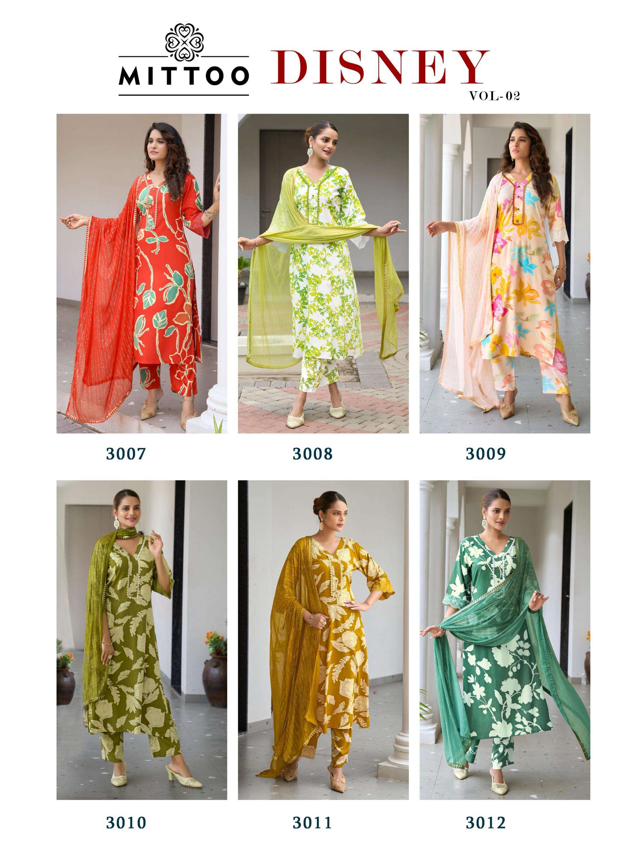 Mittoo Presents Disney Vol-2 Rayon 3pcs Readymade Kurtis Catalog Wholesaler And Exporter 