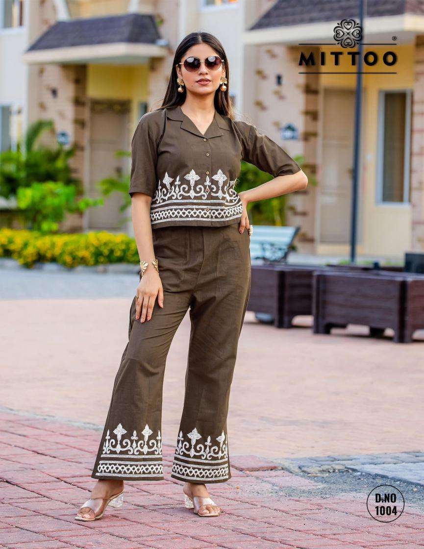 Mittoo Presents Ruby 2pcs Trendy Cotton Co-Ord Set For Women Catalog Wholesaler And Exporter In Surat