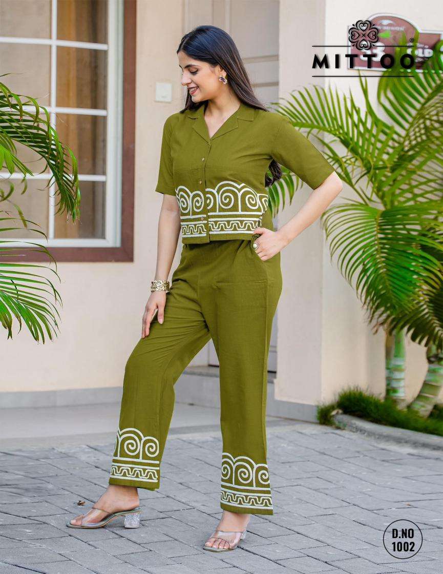 Mittoo Presents Ruby 2pcs Trendy Cotton Co-Ord Set For Women Catalog Wholesaler And Exporter In Surat