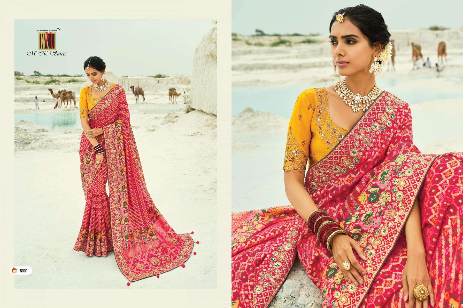 MN PRESENTS SHAHI POSHAK VOL-4 GEORGETTE BANDHEJ FUNCTION WEAR SAREES CATALOG WHOLESLAER AND EXPORTER 