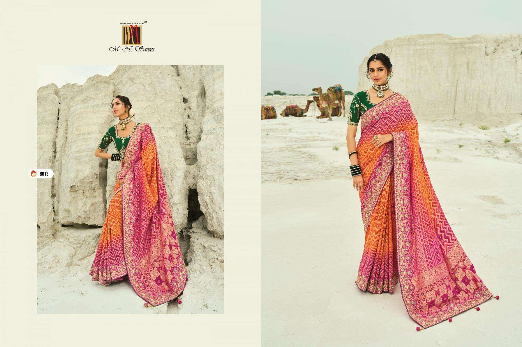 MN PRESENTS SHAHI POSHAK VOL-4 GEORGETTE BANDHEJ FUNCTION WEAR SAREES CATALOG WHOLESLAER AND EXPORTER 