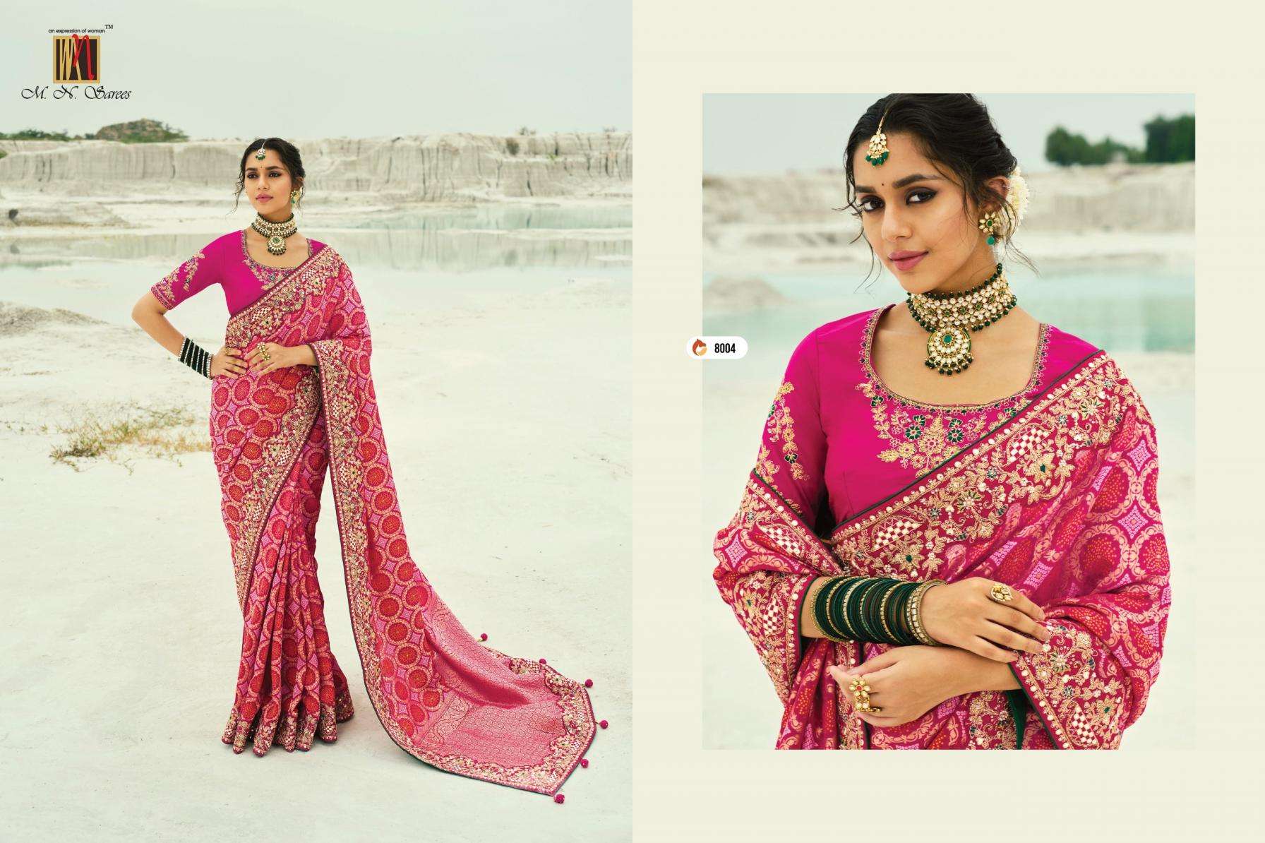 MN PRESENTS SHAHI POSHAK VOL-4 GEORGETTE BANDHEJ FUNCTION WEAR SAREES CATALOG WHOLESLAER AND EXPORTER 