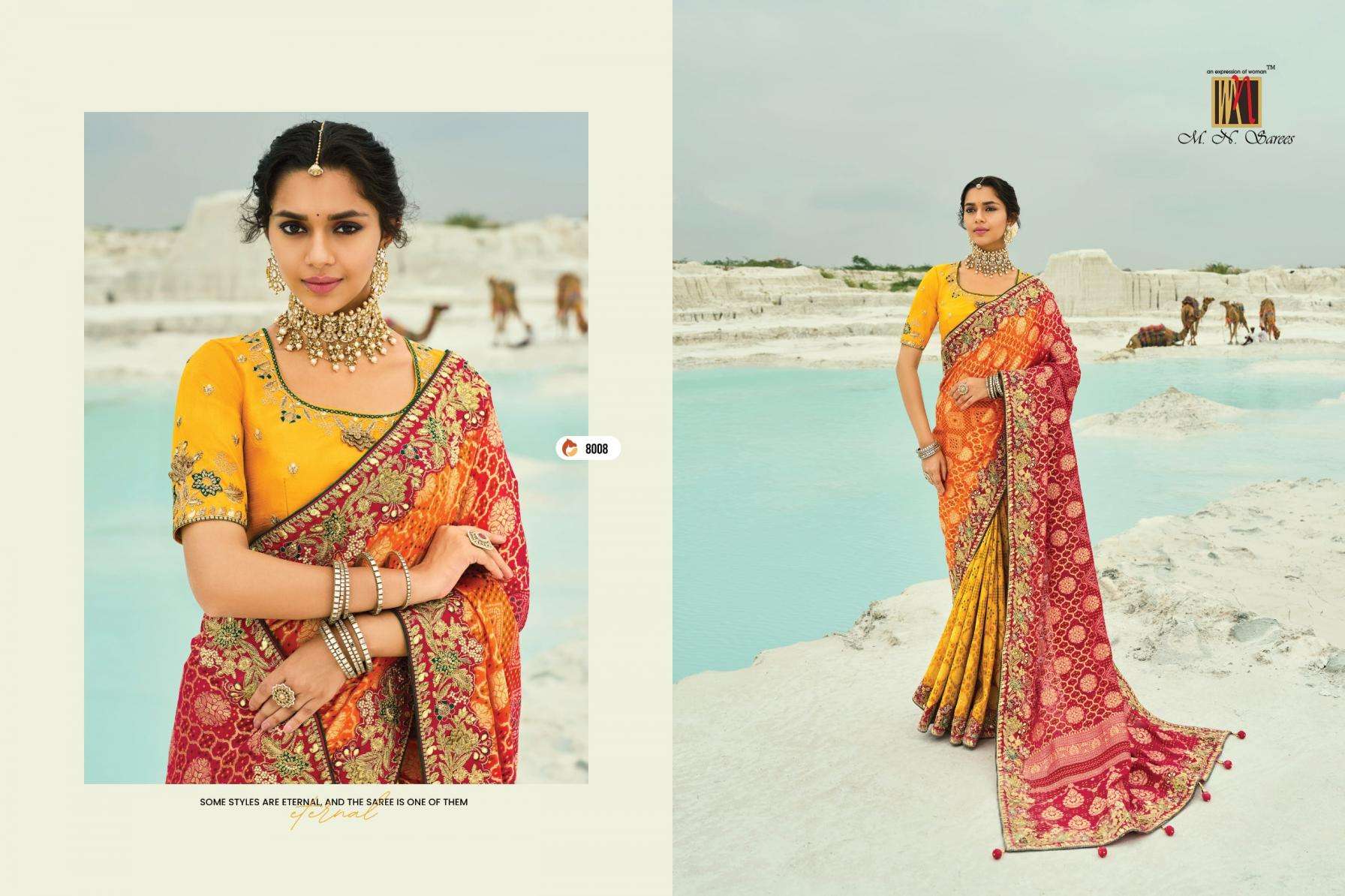 MN PRESENTS SHAHI POSHAK VOL-4 GEORGETTE BANDHEJ FUNCTION WEAR SAREES CATALOG WHOLESLAER AND EXPORTER 