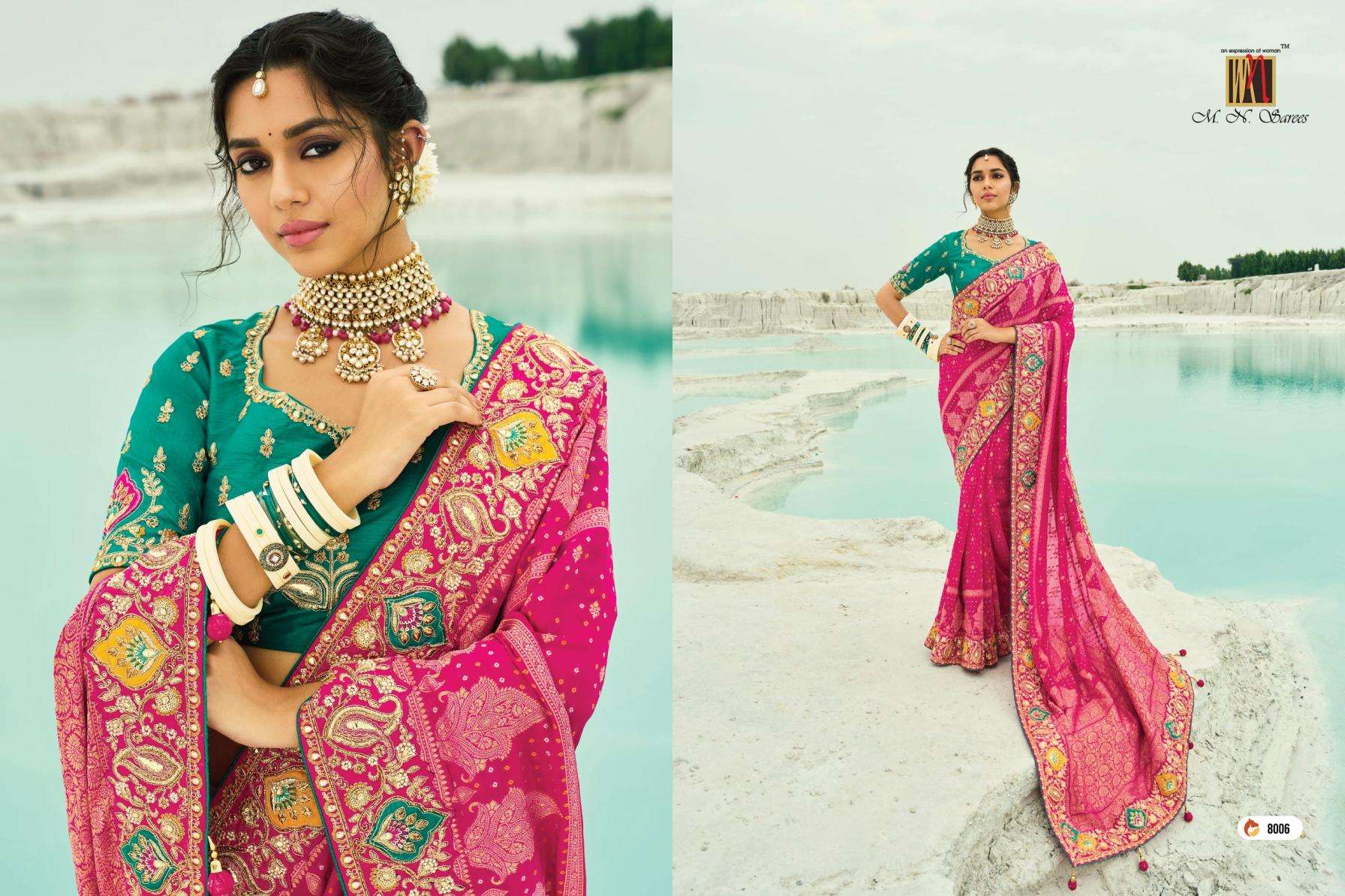 MN PRESENTS SHAHI POSHAK VOL-4 GEORGETTE BANDHEJ FUNCTION WEAR SAREES CATALOG WHOLESLAER AND EXPORTER 
