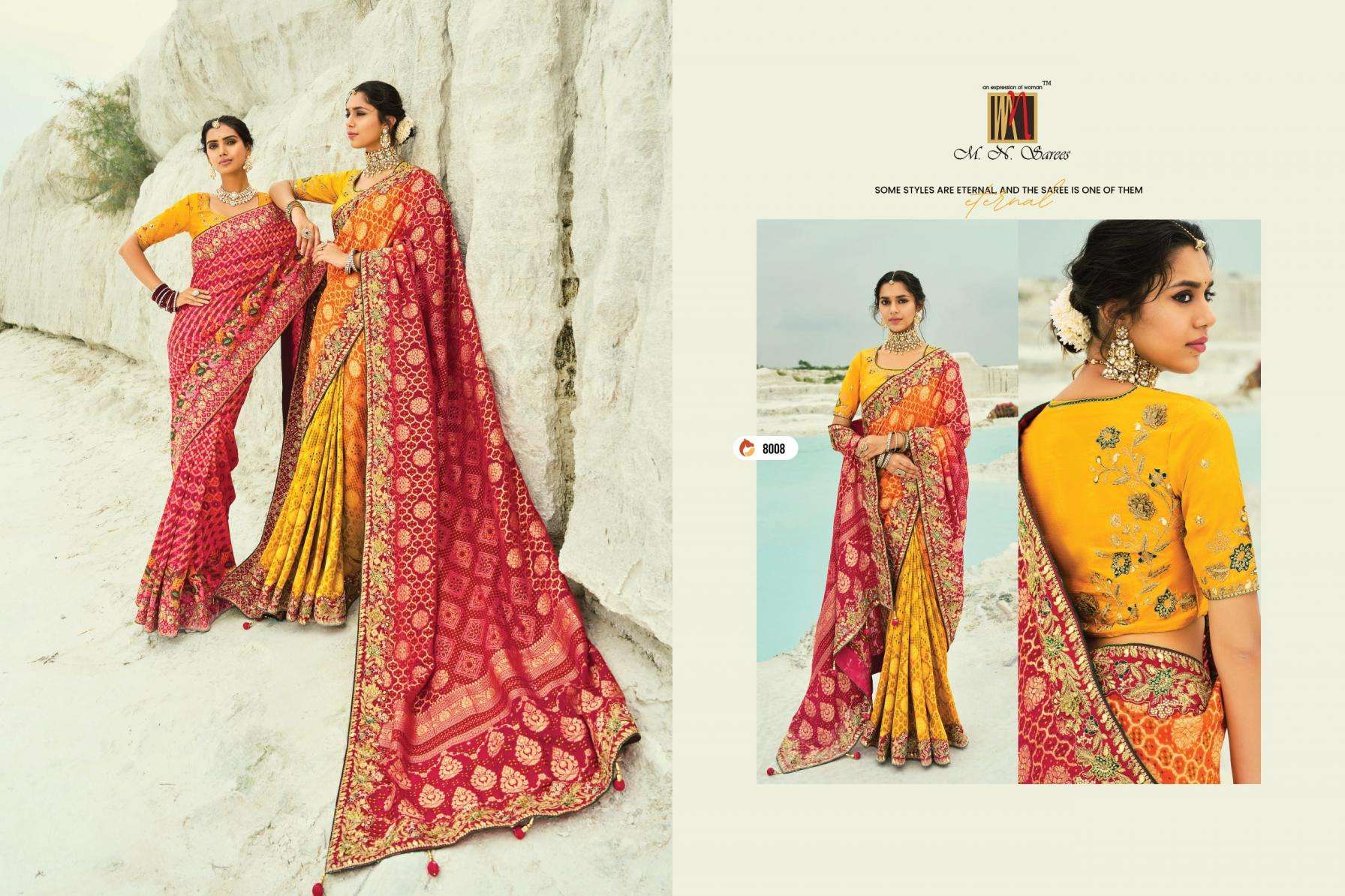 MN PRESENTS SHAHI POSHAK VOL-4 GEORGETTE BANDHEJ FUNCTION WEAR SAREES CATALOG WHOLESLAER AND EXPORTER 