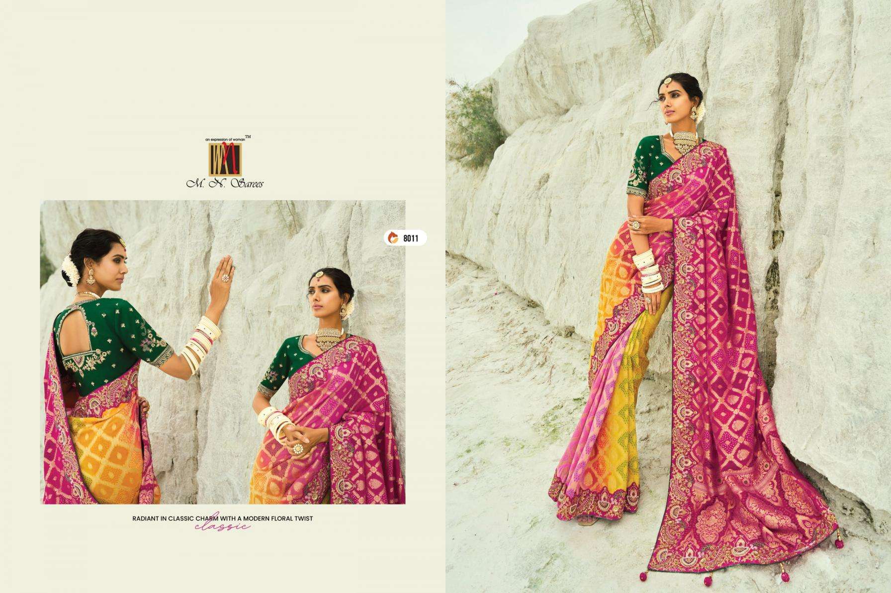 MN PRESENTS SHAHI POSHAK VOL-4 GEORGETTE BANDHEJ FUNCTION WEAR SAREES CATALOG WHOLESLAER AND EXPORTER 