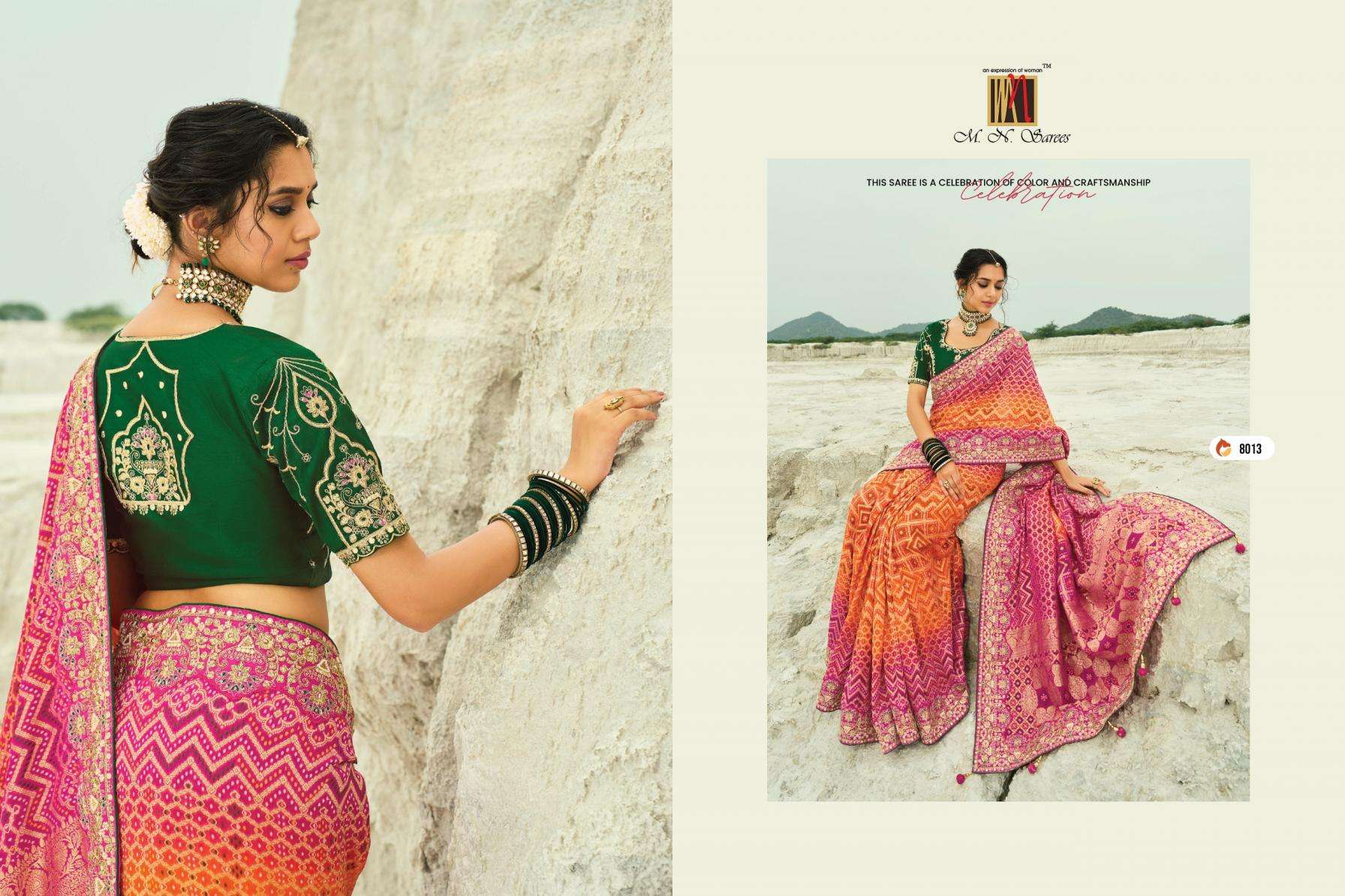 MN PRESENTS SHAHI POSHAK VOL-4 GEORGETTE BANDHEJ FUNCTION WEAR SAREES CATALOG WHOLESLAER AND EXPORTER 