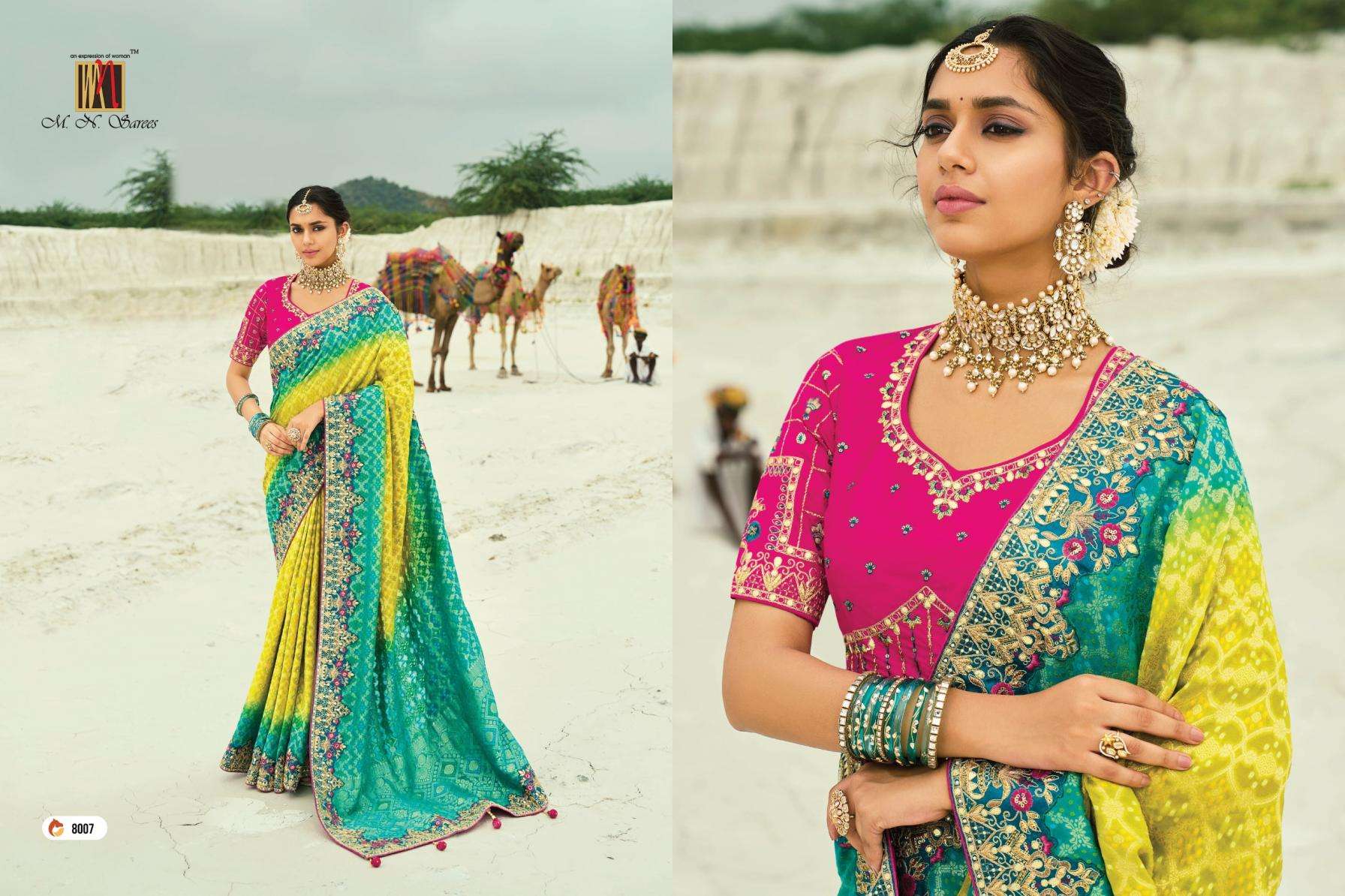 MN PRESENTS SHAHI POSHAK VOL-4 GEORGETTE BANDHEJ FUNCTION WEAR SAREES CATALOG WHOLESLAER AND EXPORTER 