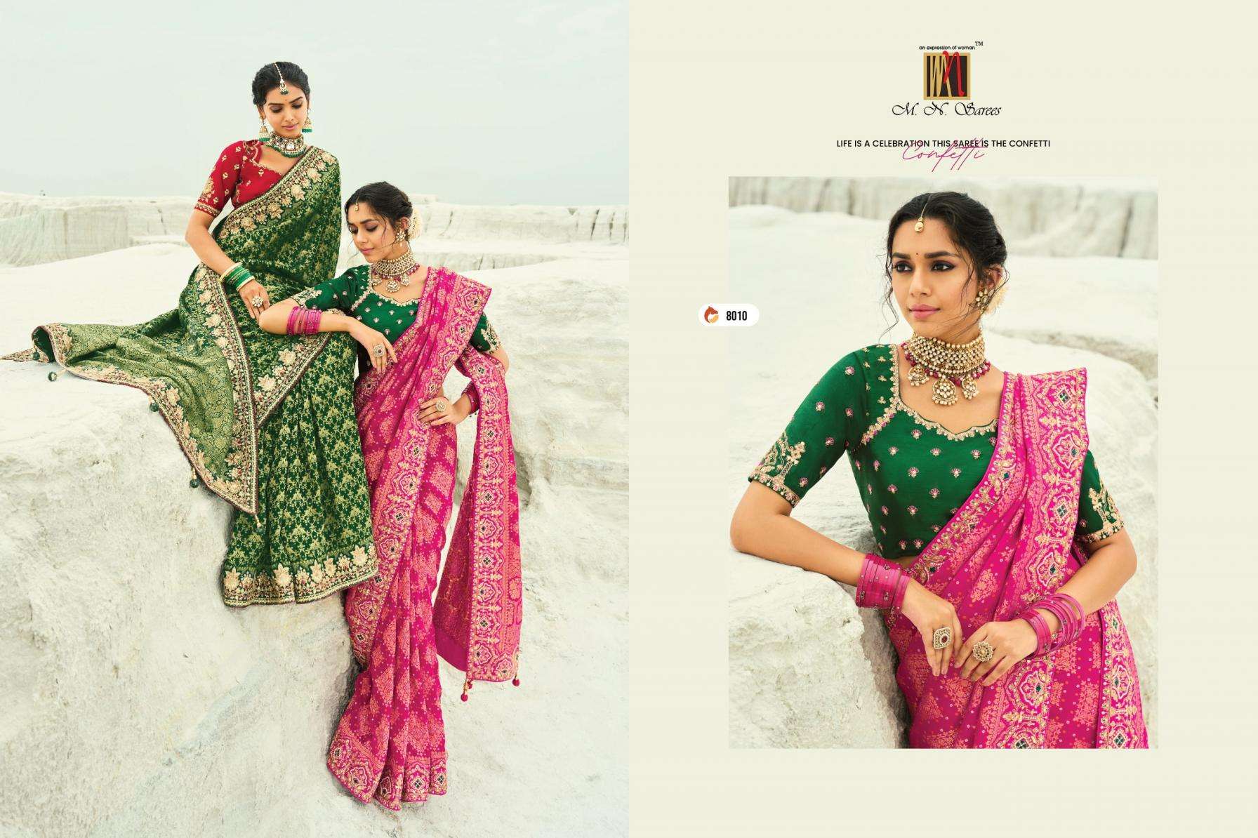 MN PRESENTS SHAHI POSHAK VOL-4 GEORGETTE BANDHEJ FUNCTION WEAR SAREES CATALOG WHOLESLAER AND EXPORTER 