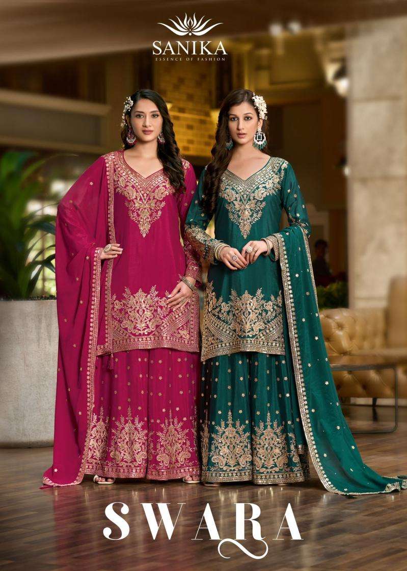 Sanika Fashion Presents Swara Fully Stitch Chinon Silk Plazzo Style Salwar Suits Catalog Wholesaler And Exporter In Surat