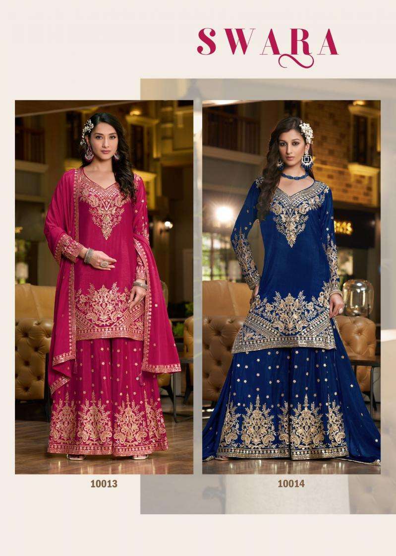 Sanika Fashion Presents Swara Fully Stitch Chinon Silk Plazzo Style Salwar Suits Catalog Wholesaler And Exporter In Surat