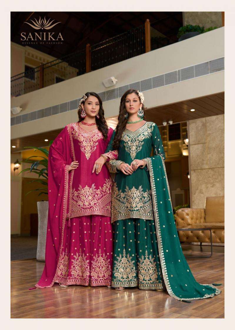 Sanika Fashion Presents Swara Fully Stitch Chinon Silk Plazzo Style Salwar Suits Catalog Wholesaler And Exporter In Surat
