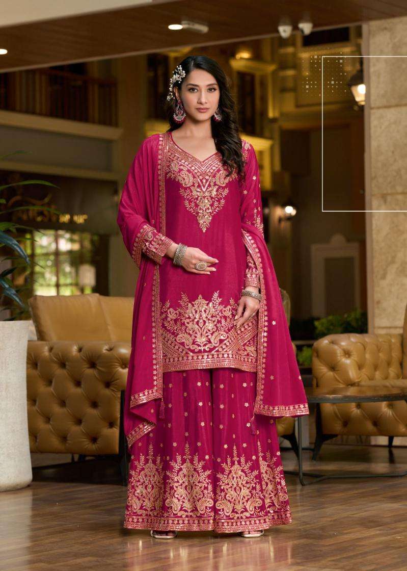 Sanika Fashion Presents Swara Fully Stitch Chinon Silk Plazzo Style Salwar Suits Catalog Wholesaler And Exporter In Surat