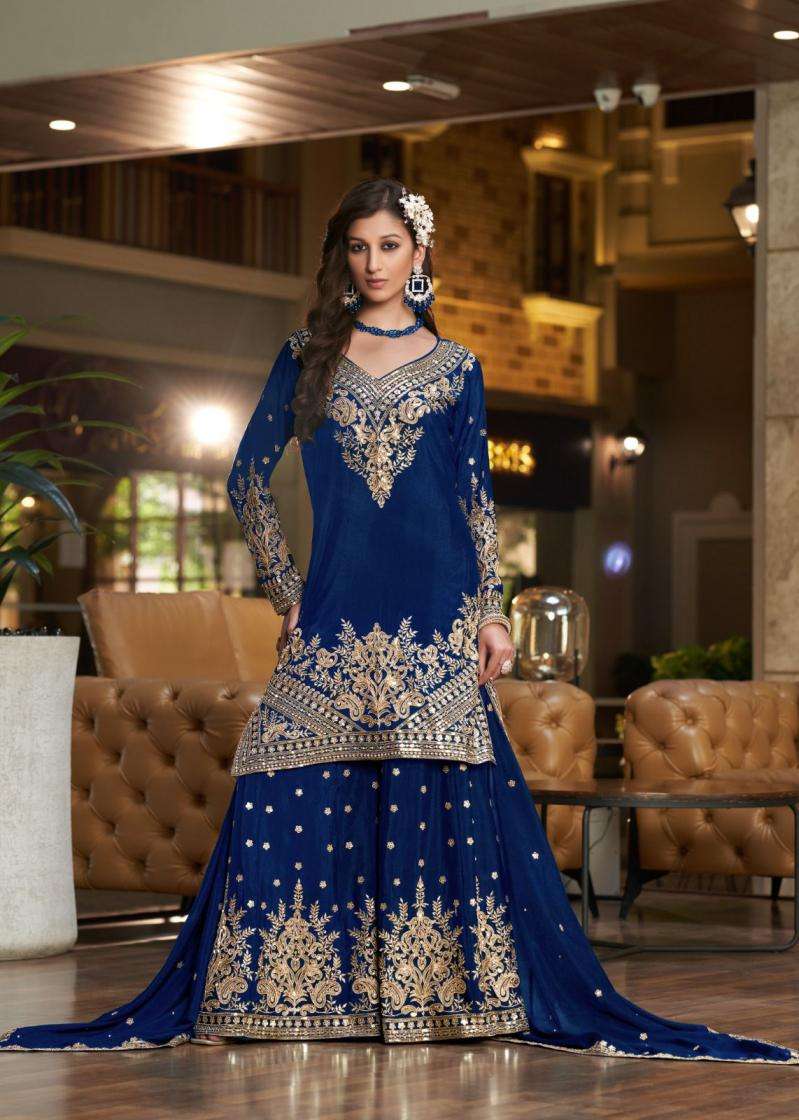 Sanika Fashion Presents Swara Fully Stitch Chinon Silk Plazzo Style Salwar Suits Catalog Wholesaler And Exporter In Surat