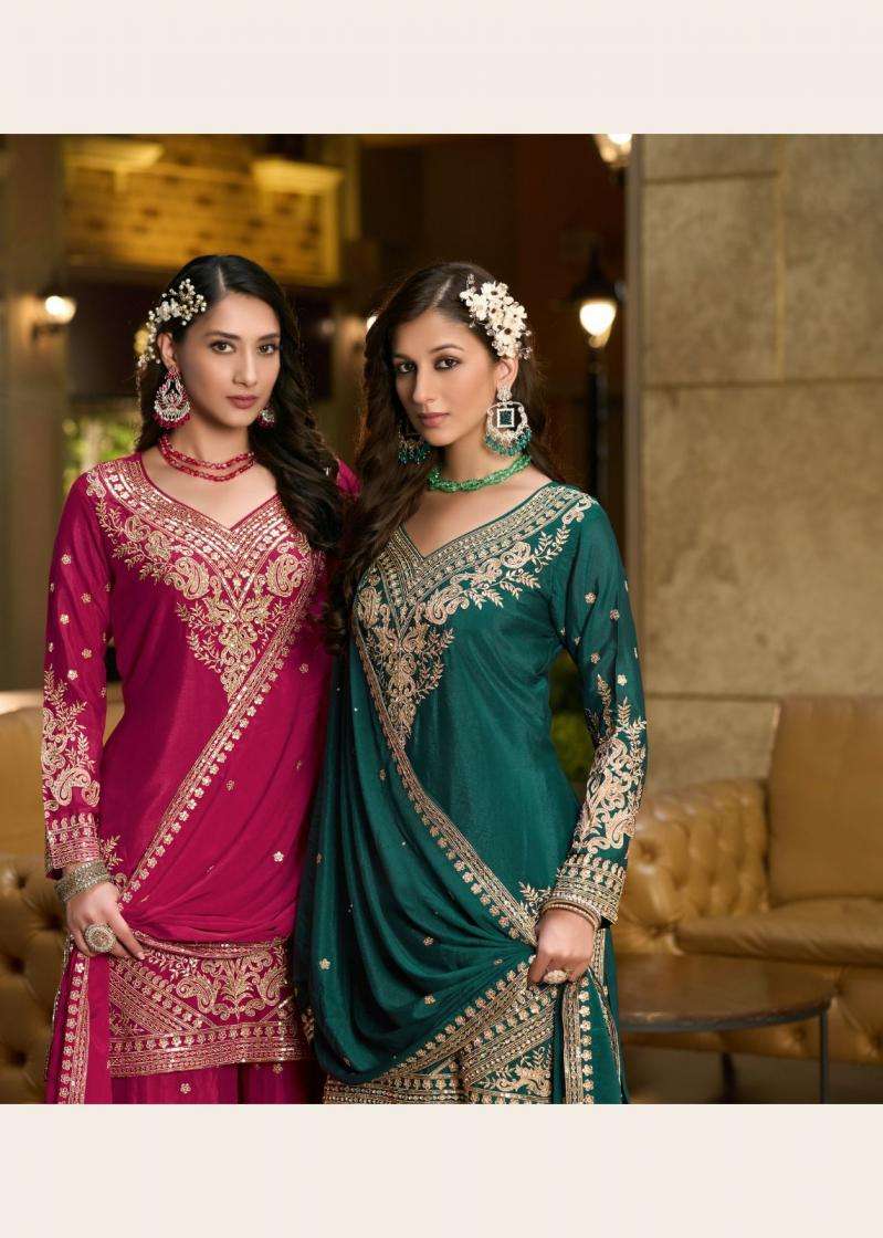 Sanika Fashion Presents Swara Fully Stitch Chinon Silk Plazzo Style Salwar Suits Catalog Wholesaler And Exporter In Surat