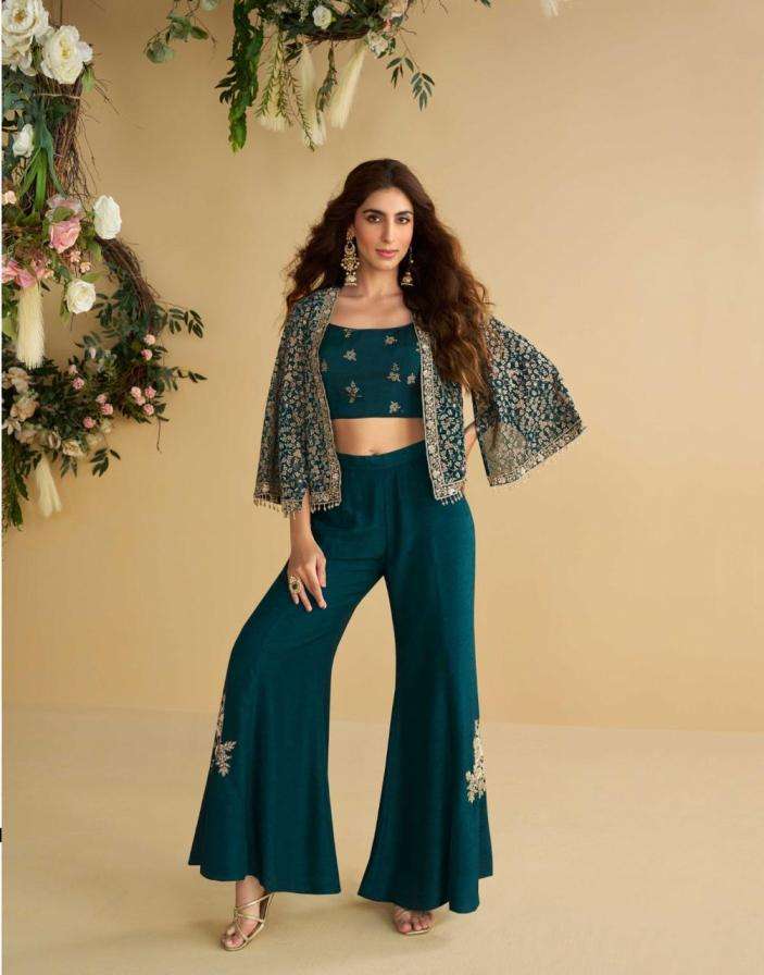 sayuri designer nitya silk georgette readymade trendy western 3pcs dress catalog wholesaler and exporter in surat