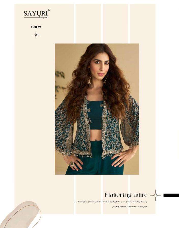 sayuri designer nitya silk georgette readymade trendy western 3pcs dress catalog wholesaler and exporter in surat