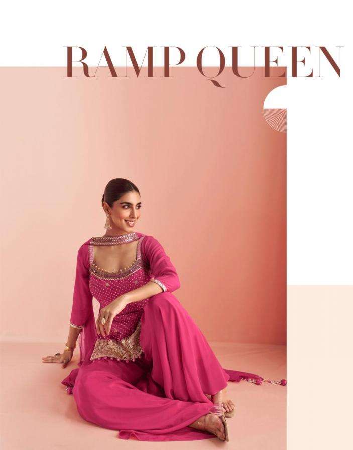 SAYURI DESIGNER PRESENTS BARKHA EXCLUSIVE READYMADE CHINON SILK PLAZZO SUITS CATALOG WHOLESALER AND EXPORTER IN SURAT