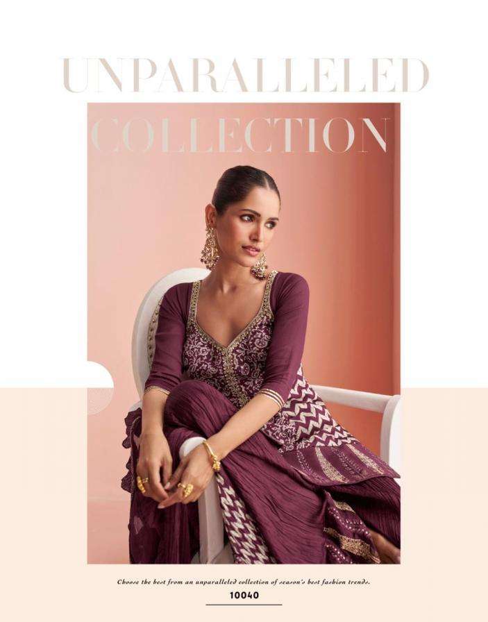 SAYURI DESIGNER PRESENTS BARKHA EXCLUSIVE READYMADE CHINON SILK PLAZZO SUITS CATALOG WHOLESALER AND EXPORTER IN SURAT