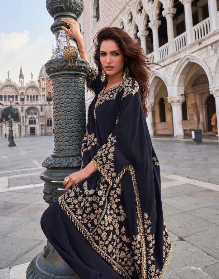 SAYURI DESIGNER PRESENTS CROWN FULLY STITCH PREIMUM CREP PARTY WEAR SUITS CATALOG WHOLESALER AND EXPORTER 