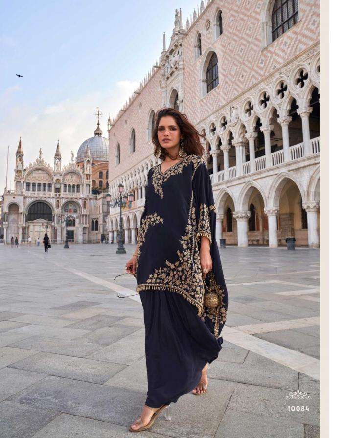 SAYURI DESIGNER PRESENTS CROWN FULLY STITCH PREIMUM CREP PARTY WEAR SUITS CATALOG WHOLESALER AND EXPORTER 