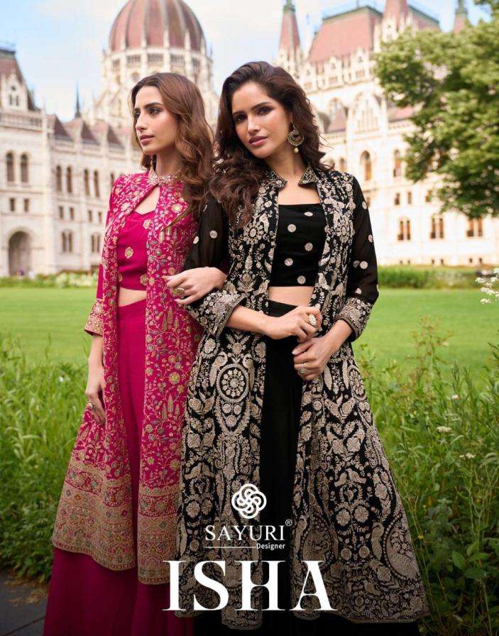 SAYURI DESIGNER PRESENTS ISHA READYMADE TRADITIONAL GEORGETTE  PLAZZO SETT CATALOG WHOLESLER AND EXPORTER 
