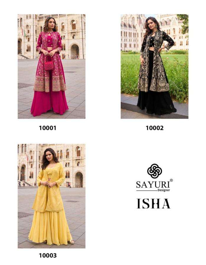 SAYURI DESIGNER PRESENTS ISHA READYMADE TRADITIONAL GEORGETTE  PLAZZO SETT CATALOG WHOLESLER AND EXPORTER 
