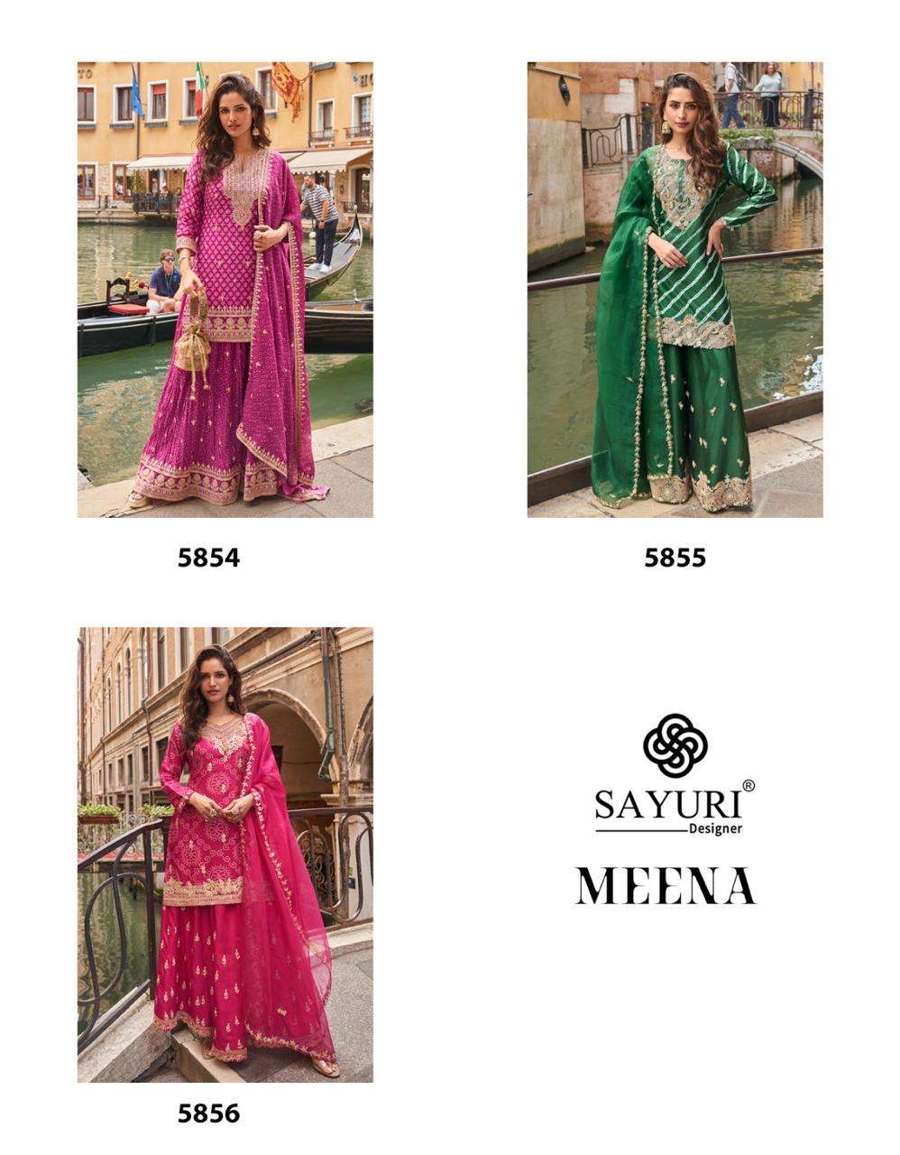 sayuri designer presents meena chinon silk readymade classic dress catalog wholesaler and exporter in surat