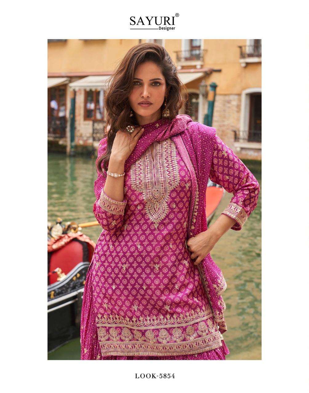 sayuri designer presents meena chinon silk readymade classic dress catalog wholesaler and exporter in surat