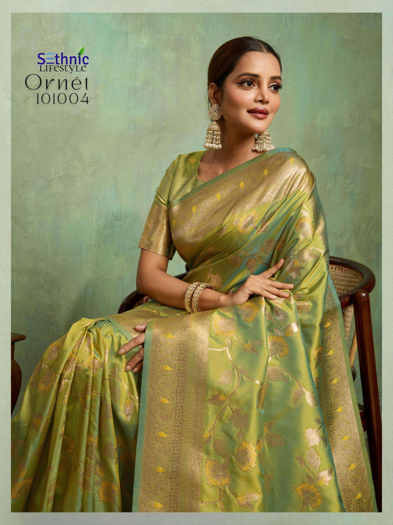 Sethnic Lifestyle Presents Ornet Dual Tone Banarasi Silk Traditional Saree Perfect For Festivals Catalog Wholesaler And Exporter 